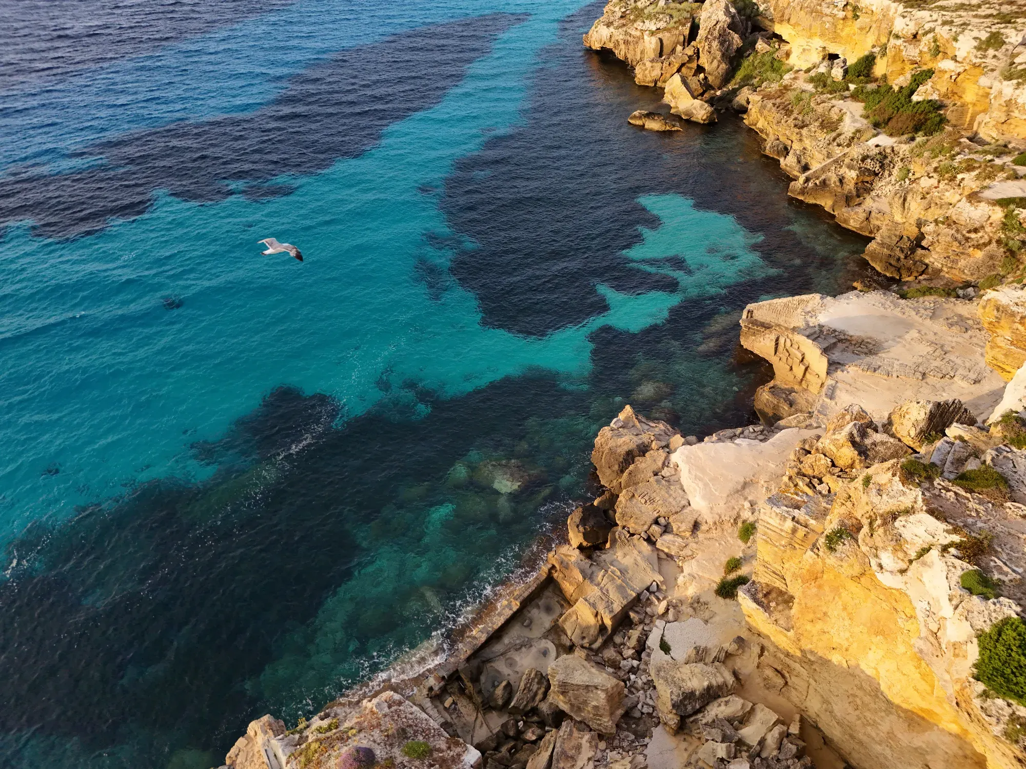 Le falesie e le ex cave sul mare